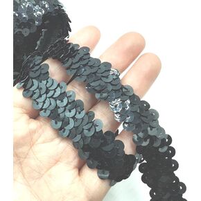 3 Yards Black Elastic Sequin Ribbon Trim Glitter Metallic Stretch Flat Sequin Fabric Ribbon Lace for DIY Crafts,Sewing, Dress Costume,Wedding Embellishments 20mm in Kuwait