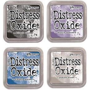 Tim Holtz Ranger Distress Oxide Ink Bundle - Four 3" x 3" Pads (E : Black Soot, Walnut Stain, Vintage Photo, and Antique Linen) in Saudi Arabia