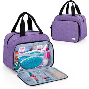 LoDrid Small Knitting Bag, Portable Yarn Storage Bag for Knitting Kit, Crochet Knitting Tote Organizer for Crochet Accessories & Supplies, with 2 Oversize Grommets for Tangle Free, Purple (Bag Only)