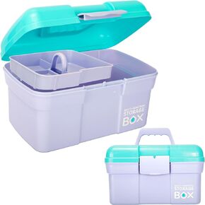 TERGOO 11in Multipurpose Storage Box Organizer with Removable Tray, Plastic Small Storage Box with Handle, Portable Art Craft Organizer Case for Makeup, Sewing, Nail, Hair Accessories (Blue)