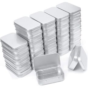 Aybloom Metal Rectangular Empty Hinged Tins - 30 Pack Silver Mini Portable Box Containers Small Storage Kit & Home Organizer