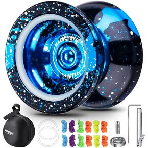 MAGICYOYO Professional Yoyo N11 Unresponsive yoyo for Advanced Yoyo Players, Dual Yoyo for Beginners, Pro Yoyo with 12 Yoyo Strings, Yoyo Case Bag, Responsive Yoyo Bearing Kit (Black Blue Silver)