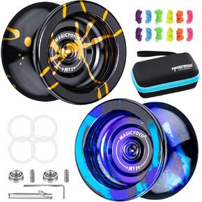 MAGICYOYO Professional Yoyo N11 غير مستجيب للاعبين يويو المتقدمين، يويو مزدوج للمبتدئين، برو يويو مع 12 خيط يويو، حقيبة حقيبة يويو، طقم محمل يويو سريع الاستجابة (أسود أزرق فضي)
