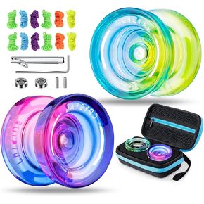 MAGICYOYO Responsive Yoyo for Kids Beginners, Dual Purpose Yoyo K2 Unresponsive Yoyo for Finger Spin Tricks Intermediate Play+12 Yoyo Strings+Bearing Tool +Storage Case(Blue Yellow)