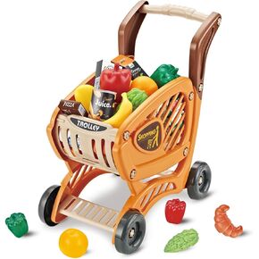 Kids Toddlers Shopping Cart, Toy Shopping Cart Trolley for Kids Baby with Play Foods, Grocery Shopping Cart Playing Pretend Games, Birthday