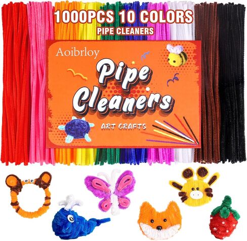 Aoibrloy 1000 PCS Pipe Cleaners Craft Supplies, 10 Color Chenille Stems for Kids Crafts Projects and Decorations (12inch×6mm） in Kuwait