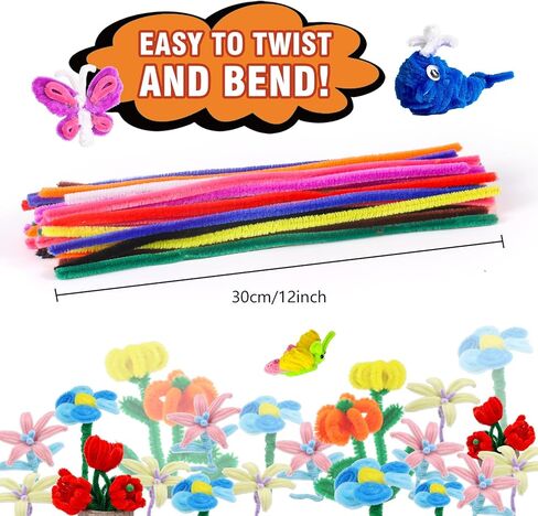 Aoibrloy 1000 PCS Pipe Cleaners Craft Supplies, 10 Color Chenille Stems for Kids Crafts Projects and Decorations (12inch×6mm） in Kuwait