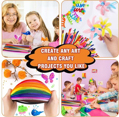 Aoibrloy 1000 PCS Pipe Cleaners Craft Supplies, 10 Color Chenille Stems for Kids Crafts Projects and Decorations (12inch×6mm） in Kuwait