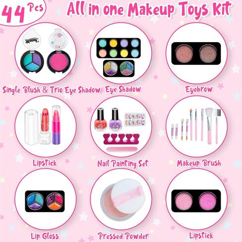 Kids Makeup Kit for Girl, Washable Makeup Girl Toys with Cosmetic Case, Play Real Princess Make Up Beauty Set Toys for 3 4 5 6 7 8 9 10 11 12 Year Old Girls Toddlers Kids Birthday Gifts(Frozen) in Kuwait
