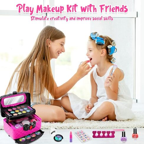 Kids Makeup Kit for Girl, Washable Makeup Girl Toys with Cosmetic Case, Play Real Princess Make Up Beauty Set Toys for 3 4 5 6 7 8 9 10 11 12 Year Old Girls Toddlers Kids Birthday Gifts(Frozen) in Kuwait