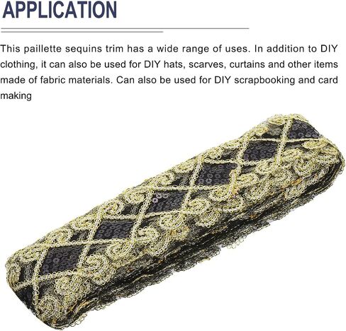 MECCANIXITY 10 Yard Sequins Beaded Lace Trim 2.36 Inch Sequins Lace Mesh Ribbon Paillette Sequins Ribbon Trim for Crafts, Embellishments, DIY Sewing Costume Gold in Kuwait