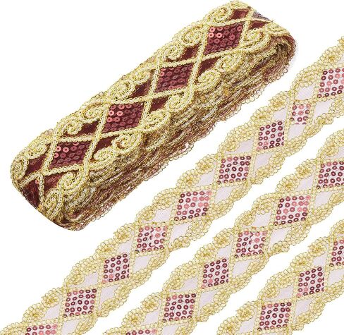 MECCANIXITY 10 Yard Sequins Beaded Lace Trim 2.36 Inch Sequins Lace Mesh Ribbon Paillette Sequins Ribbon Trim for Crafts, Embellishments, DIY Sewing Costume Gold in Kuwait