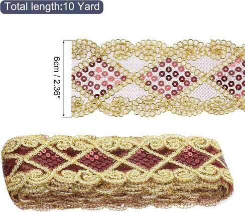 MECCANIXITY 10 Yard Sequins Beaded Lace Trim 2.36 Inch Sequins Lace Mesh Ribbon Paillette Sequins Ribbon Trim for Crafts, Embellishments, DIY Sewing Costume Gold in Kuwait