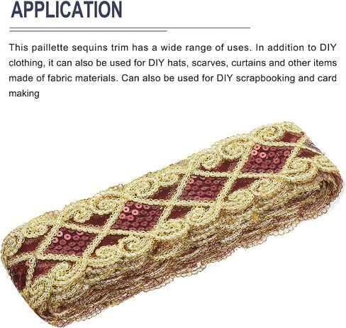 MECCANIXITY 10 Yard Sequins Beaded Lace Trim 2.36 Inch Sequins Lace Mesh Ribbon Paillette Sequins Ribbon Trim for Crafts, Embellishments, DIY Sewing Costume Gold in Kuwait