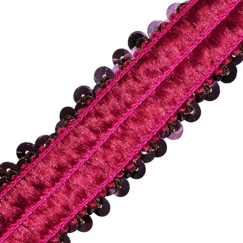 Mandala Crafts Elastic Sequin Ribbon Trim - 1 Inch Fuchsia Sequin Elastic Trim for Sewing Dress Headband - 10 Yards Fabric Metallic Stretch Sequins Band in Kuwait