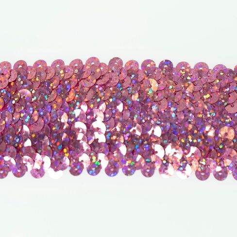 Trims by the Yard 4-Row Starlight Hologram Sequin Stretch Trim، 1 1/2 بوصة ترتر متعدد الاستخدامات للحرف اليدوية، زخرفة ترتر متينة للأزياء والأزياء وديكور المنزل، وردي in Saudi Arabia