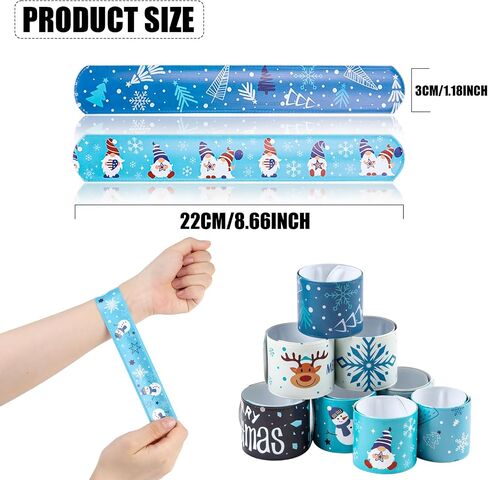 lommos 48pcs عيد الميلاد الأزرق الأبيض صفعة سوار، عيد الميلاد المفاجئة معصمه مع سانتا كلوز نجمة الرنة ثلج ندفة الثلج للأطفال حزب تفضل اللعب الصغيرة (12 تصميم in Saudi Arabia