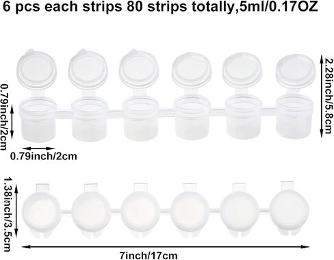 80 Strips 480 Pots Empty Paint Strips Paint Cup Pots Mini Paint Pots Strips Clear Storage Containers for Classrooms Schools Paintings Art Festivals (5 ml) in Saudi Arabia