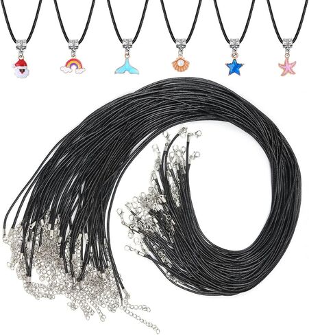 Paxcoo 50Pcs Black Waxed Cotton Cord, 24 Inch Necklace String Rope with Clasp, Bulk for Charms, Pendants, Bracelets, Jewelry Making Supplies and Beading Supplies in Saudi Arabia