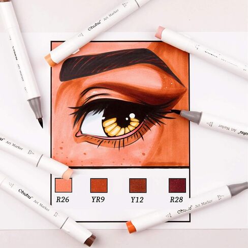 Ohuhu Skin Tone Alcohol Markers Brush Tip - 24 Portrait Color Markers for Artist Adults Coloring Illustration - Chisel & Brush - Honolulu - Refillable in Kuwait