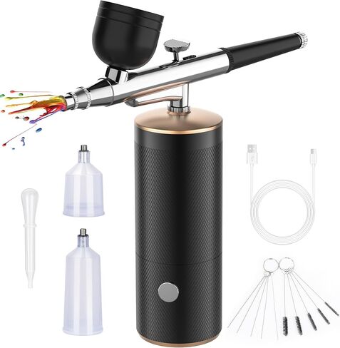 مجموعة فرشاة هوائية لاسلكية مع طرف 0.3 ملم، فرشاة هواء محمولة قابلة لاعادة الشحن مع ضاغط للمكياج ورسم الاظافر والكيك والكوكيز والموديل in Kuwait