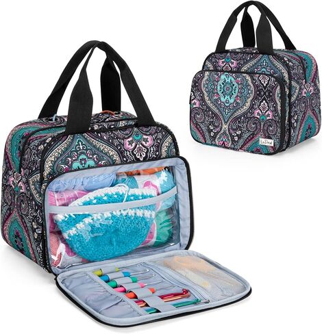 LoDrid Small Knitting Bag, Portable Yarn Storage Bag for Knitting Kit, Crochet Knitting Tote Organizer for Crochet Accessories & Supplies, with 2 Oversize Grommets for Tangle Free, Purple (Bag Only) in Kuwait