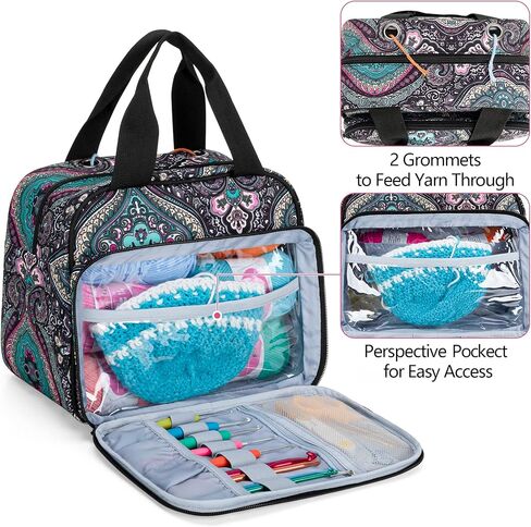 LoDrid Small Knitting Bag, Portable Yarn Storage Bag for Knitting Kit, Crochet Knitting Tote Organizer for Crochet Accessories & Supplies, with 2 Oversize Grommets for Tangle Free, Purple (Bag Only) in Kuwait