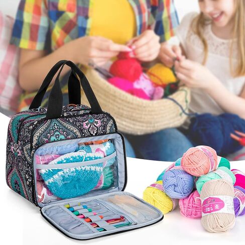 LoDrid Small Knitting Bag, Portable Yarn Storage Bag for Knitting Kit, Crochet Knitting Tote Organizer for Crochet Accessories & Supplies, with 2 Oversize Grommets for Tangle Free, Purple (Bag Only) in Kuwait
