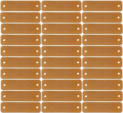 Wenplus 40 Pcs PU Leather Label Handmade Tag Label Handmade Embossed Tag Embellishment Knit DIY Apparel Accessories for Jeans Bags Shoes Hat-Handmade Limited Edition in Kuwait