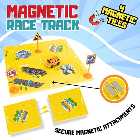 ألعاب مسار السباق للأطفال للأولاد - (11 قطعة) مسار سيارة متسابق لغز البلاط المغناطيسي للأطفال ألعاب الأولاد 3-5 ث/مركبة شاحنة إطفاء، إشارات الطريق، أضواء المرور، هدايا لعبة بناء مونتيسوري للأولاد الصغار in Kuwait