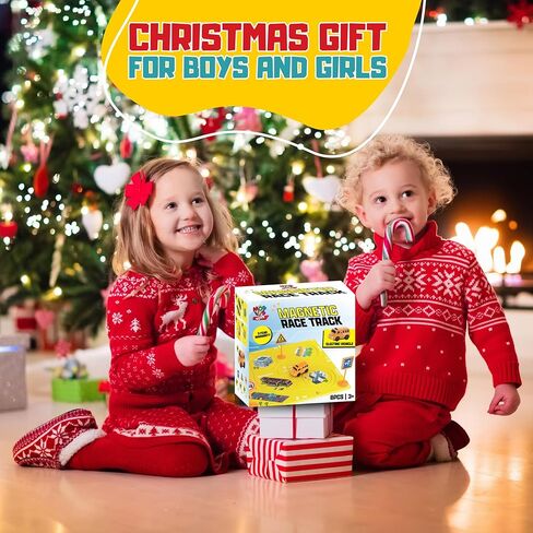 ألعاب مسار السباق للأطفال للأولاد - (11 قطعة) مسار سيارة متسابق لغز البلاط المغناطيسي للأطفال ألعاب الأولاد 3-5 ث/مركبة شاحنة إطفاء، إشارات الطريق، أضواء المرور، هدايا لعبة بناء مونتيسوري للأولاد الصغار in Kuwait