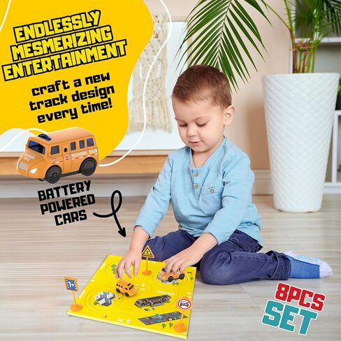 ألعاب مسار السباق للأطفال للأولاد - (11 قطعة) مسار سيارة متسابق لغز البلاط المغناطيسي للأطفال ألعاب الأولاد 3-5 ث/مركبة شاحنة إطفاء، إشارات الطريق، أضواء المرور، هدايا لعبة بناء مونتيسوري للأولاد الصغار in Kuwait