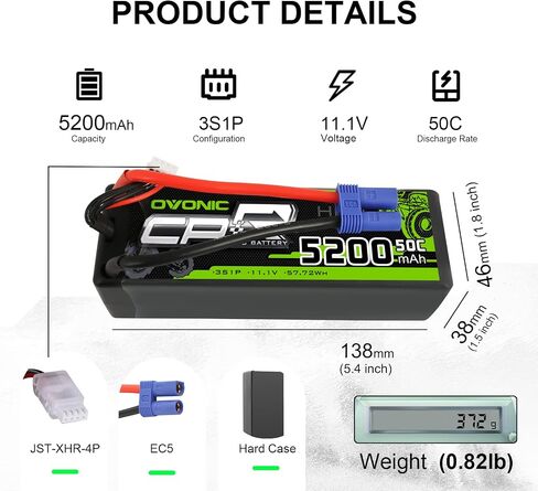 بطارية ليبو OVONIC 3S 50C 5200mAh 11.1V بطارية ليبو مع موصل EC5 لسيارة Arrma 1/5 1/8 1/10 RC والشاحنة in Kuwait