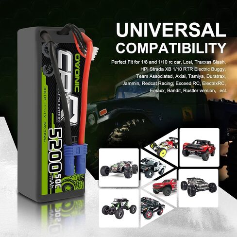 بطارية ليبو OVONIC 3S 50C 5200mAh 11.1V بطارية ليبو مع موصل EC5 لسيارة Arrma 1/5 1/8 1/10 RC والشاحنة in Kuwait
