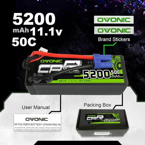 بطارية ليبو OVONIC 3S 50C 5200mAh 11.1V بطارية ليبو مع موصل EC5 لسيارة Arrma 1/5 1/8 1/10 RC والشاحنة in Kuwait