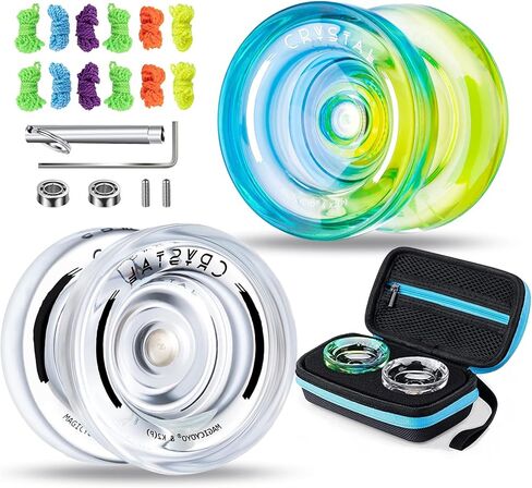 MAGICYOYO استجابة يويو للأطفال المبتدئين، ثنائي الغرض يويو K2 غير مستجيب يويو لخدع دوران الإصبع اللعب المتوسط ​​+ 12 سلسلة يويو + أداة تحمل + حقيبة تخزين (أزرق أصفر) in Kuwait