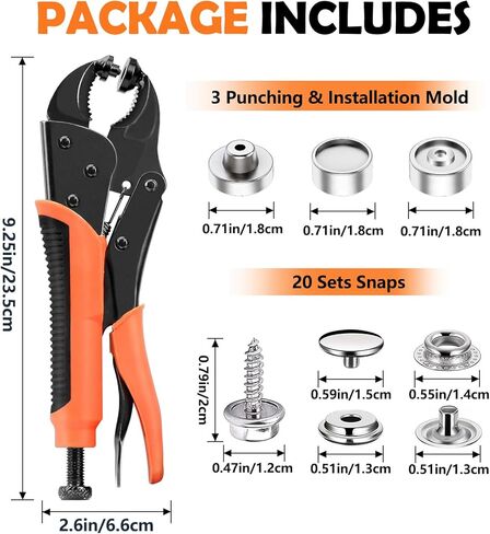 أداة تثبيت كباس شديدة التحمل، مجموعة أدوات تثبيت كبس مع أداة ضبط كباس قابلة للتعديل، تتضمن 20 مجموعة كبس 15 مم للتثبيت، واستبدال الكباسات المعدنية، وإصلاح أغطية القوارب، والقماش، والخياطة، والأقمشة in Kuwait