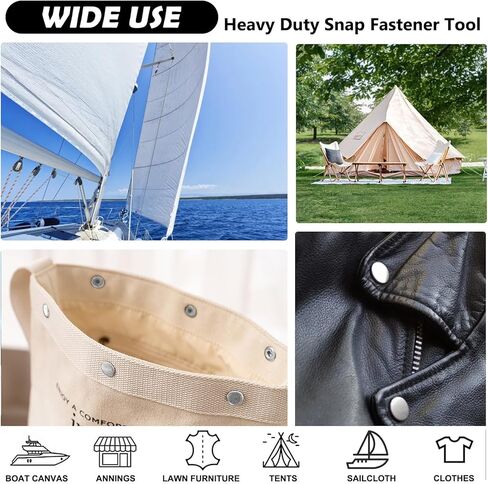 أداة تثبيت كباس شديدة التحمل، مجموعة أدوات تثبيت كبس مع أداة ضبط كباس قابلة للتعديل، تتضمن 20 مجموعة كبس 15 مم للتثبيت، واستبدال الكباسات المعدنية، وإصلاح أغطية القوارب، والقماش، والخياطة، والأقمشة in Kuwait