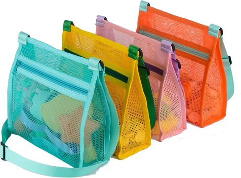MUYIZI Shell Bag Shell Collecting Bag Sea Shell Bag، Shell Bag لالتقاط أكياس جمع الأصداف للأطفال (مجموعة من 4، أكياس الصدفة فقط) (أزرق + برتقالي) in Kuwait