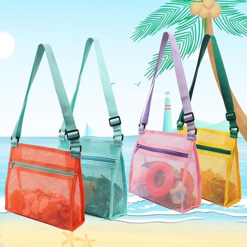 MUYIZI Shell Bag Shell Collecting Bag Sea Shell Bag، Shell Bag لالتقاط أكياس جمع الأصداف للأطفال (مجموعة من 4، أكياس الصدفة فقط) (أزرق + برتقالي) in Kuwait