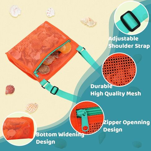 MUYIZI Shell Bag Shell Collecting Bag Sea Shell Bag، Shell Bag لالتقاط أكياس جمع الأصداف للأطفال (مجموعة من 4، أكياس الصدفة فقط) (أزرق + برتقالي) in Kuwait