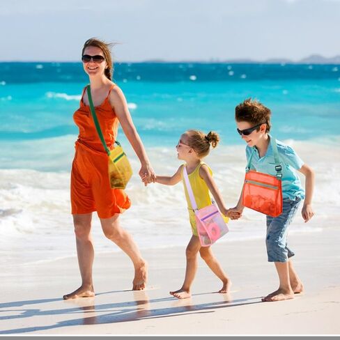 MUYIZI Shell Bag Shell Collecting Bag Sea Shell Bag، Shell Bag لالتقاط أكياس جمع الأصداف للأطفال (مجموعة من 4، أكياس الصدفة فقط) (أزرق + برتقالي) in Kuwait