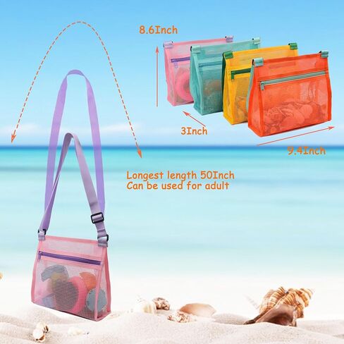 MUYIZI Shell Bag Shell Collecting Bag Sea Shell Bag، Shell Bag لالتقاط أكياس جمع الأصداف للأطفال (مجموعة من 4، أكياس الصدفة فقط) (أزرق + برتقالي) in Kuwait