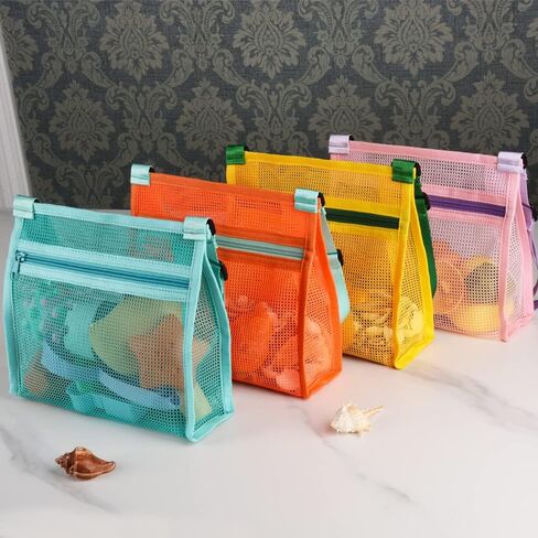 MUYIZI Shell Bag Shell Collecting Bag Sea Shell Bag، Shell Bag لالتقاط أكياس جمع الأصداف للأطفال (مجموعة من 4، أكياس الصدفة فقط) (أزرق + برتقالي) in Kuwait