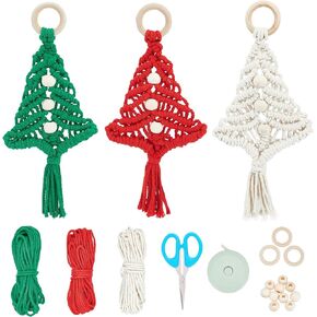 FREEBLOSS 3 Set Christmas Tree Macrame DIY Kit for Beginners Christmas Tree Hanging Ornaments for Holiday Wall Hanging