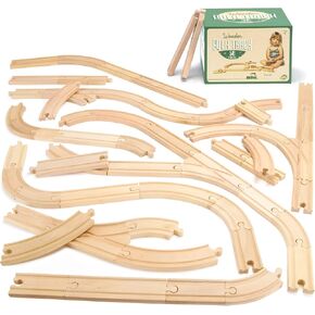 Conductor Carl Wooden Train Track Set, 42 Pieces - Solid Wood Wooden Train Track Accessories Compatible with Most Major Toy Train Brands - Single Piece, Interlocking Wooden Train Tracks in Kuwait