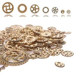 BIHRTC 100 Gram DIY Antique Metal Gold Color Steampunk Gears Charms Pendant Clock Cog Watch Wheel Gear for Crafting Cosplay Halloween Decoration Jewelry Making Accessory Steampunk Accessories