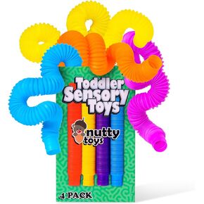 NUTTY TOYS Stocking Stuffers for Kids & Toddlers | 4 Large Sensory Toy Pop Tubes | Boost Creativity & Fine Motor Skills | Top ADHD & Autism Fidget 2023 | Best Preschool Boy & Girl Ideas in Kuwait