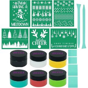 DGAGA Christmas Self-Adhesive Silk Screen Stencils with Chalk Paste 17PCS Winter Screen Printing Stencil Chalk Paste Paint Stater Kit Snowflakes Reusable Stencil for Painting on Wood Fabric Home Decor