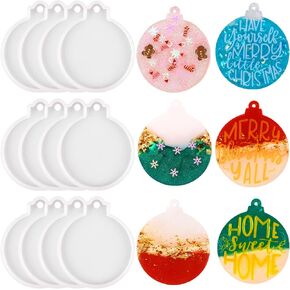 Vellibring 12pcs Christmas Resin Molds Silicone, Epoxy Resin Molds Blue Round Shape Resin Molds Christmas Resin Ornament Molds for Christmas Tree Decorations DIY Craft Keychain Pendant Making in Saudi Arabia